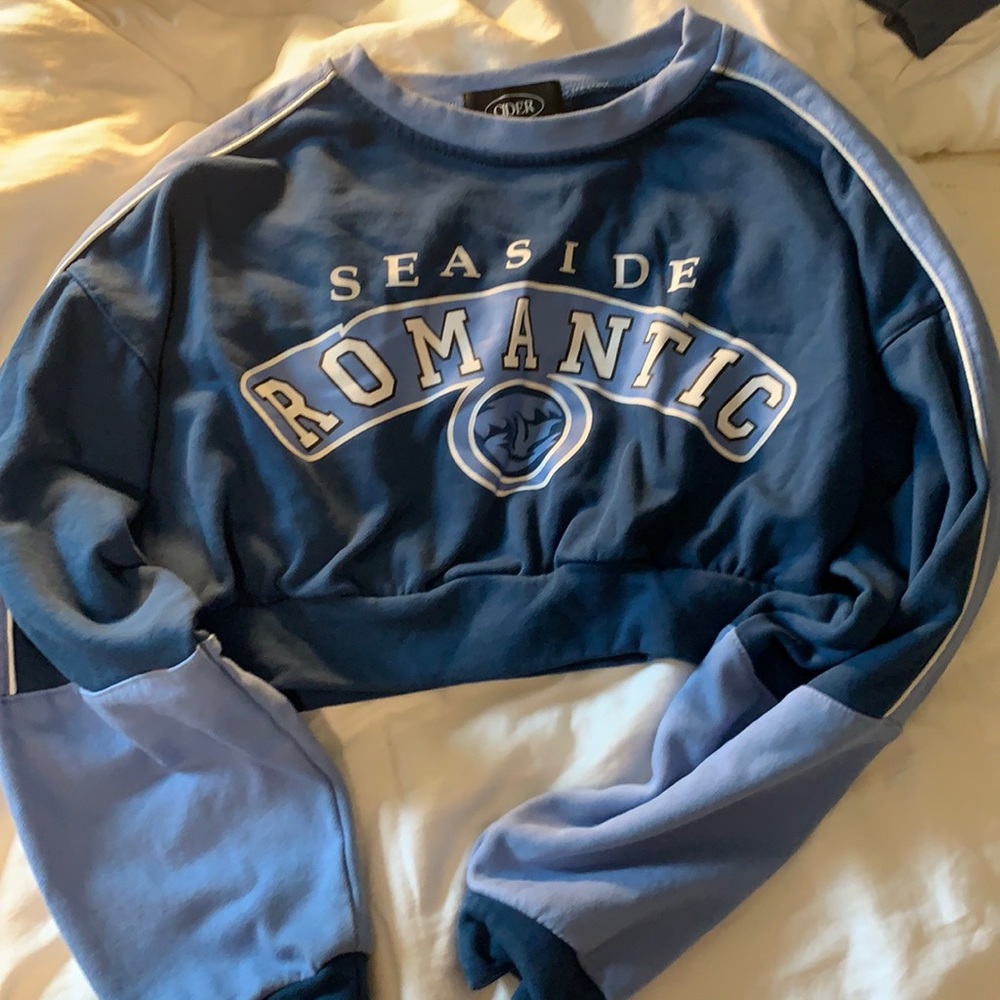 Blue cropped graphic Hoodie from cider.